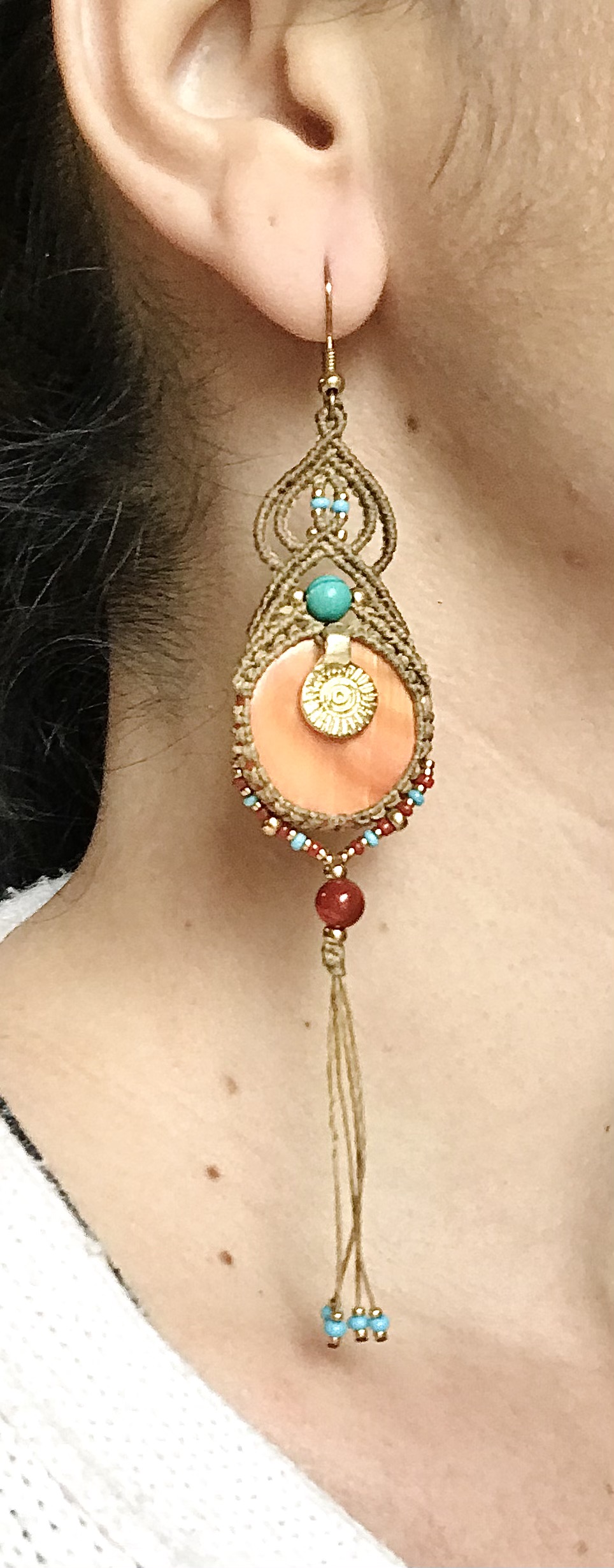 Boucles D'oreilles Indiennes Style Ethnique - Turquoise, Strass, Métal Doré Sans Nickel, Neufes étiquetées