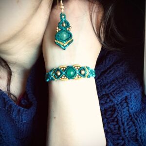 Parure aventurine bracelet et boucles d'oreilles en macramé aventurine