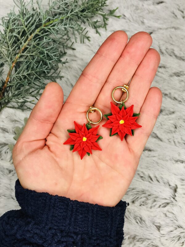 Boucles d'oreilles fleur de poinsettia étoile de Noël